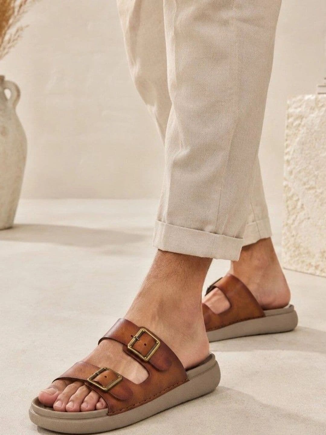 Roadster Men Tan Casual Open Toe Slip On Pu Comfort Sandals - view 1