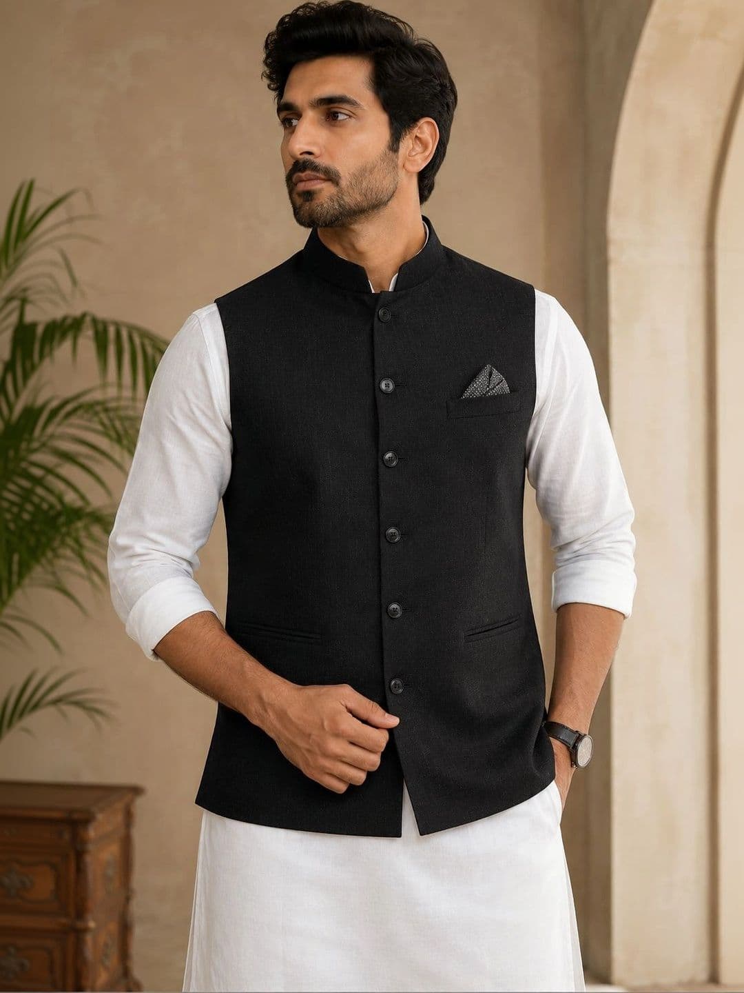 INVICTUS Woven Design Woven Nehru Jackets - view 1