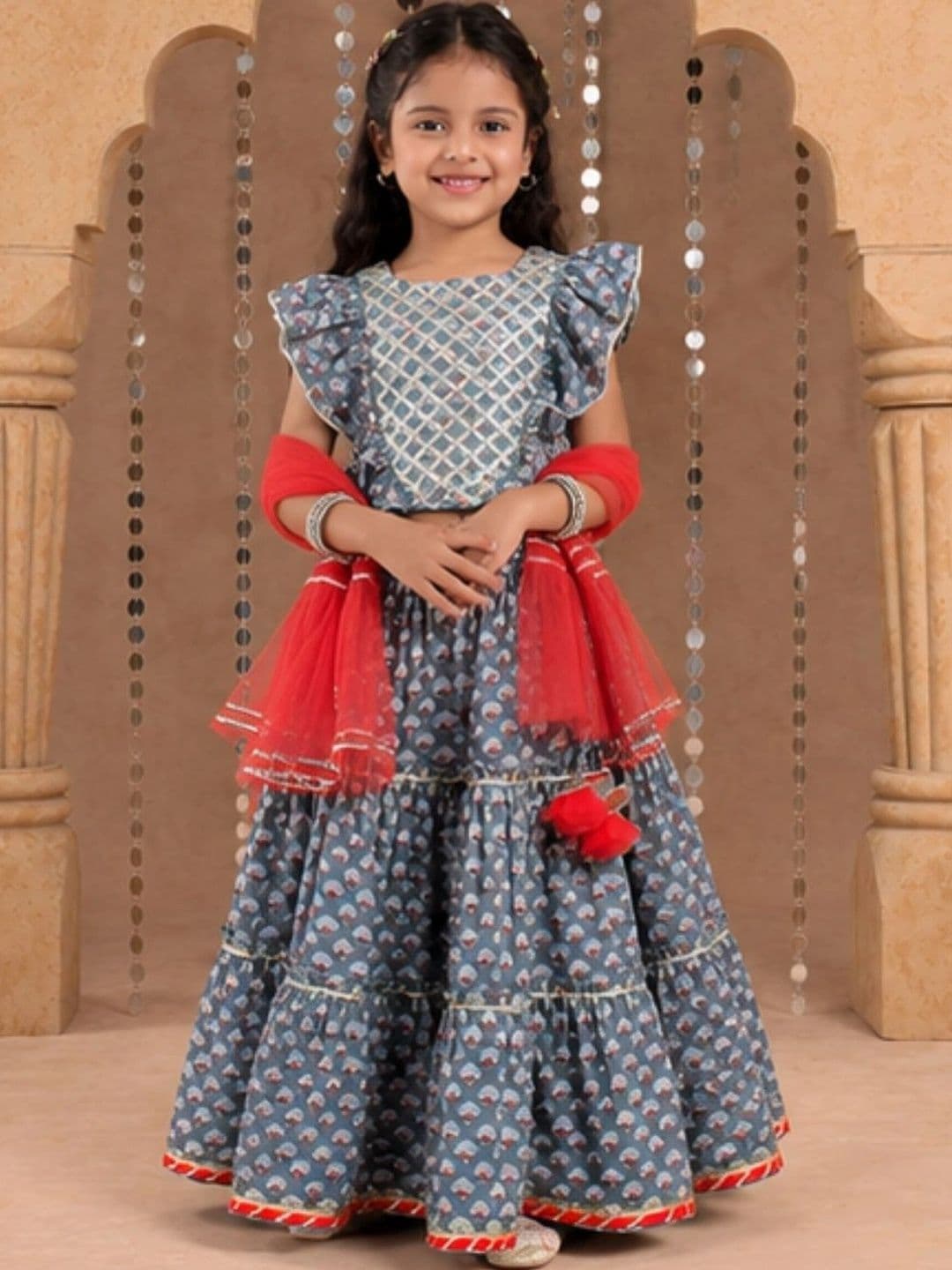 LIL DRAMA Girls Printed Ready to Wear Lehenga & Blouse With Dupatta - view 1
