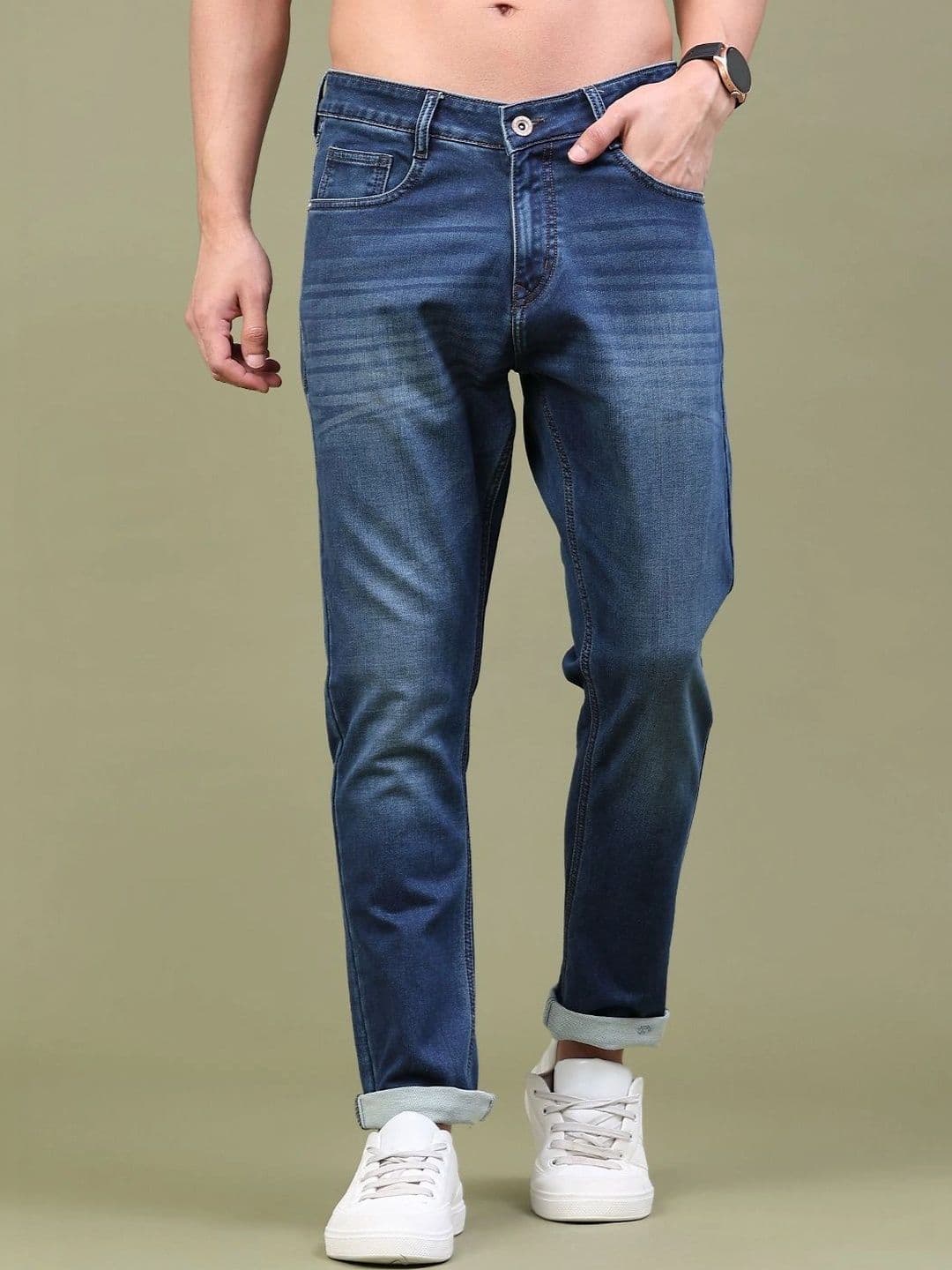 V-Mart Men Regular Fit Mid-Rise Low Distress Cuffed Hem Jeans - view 1
