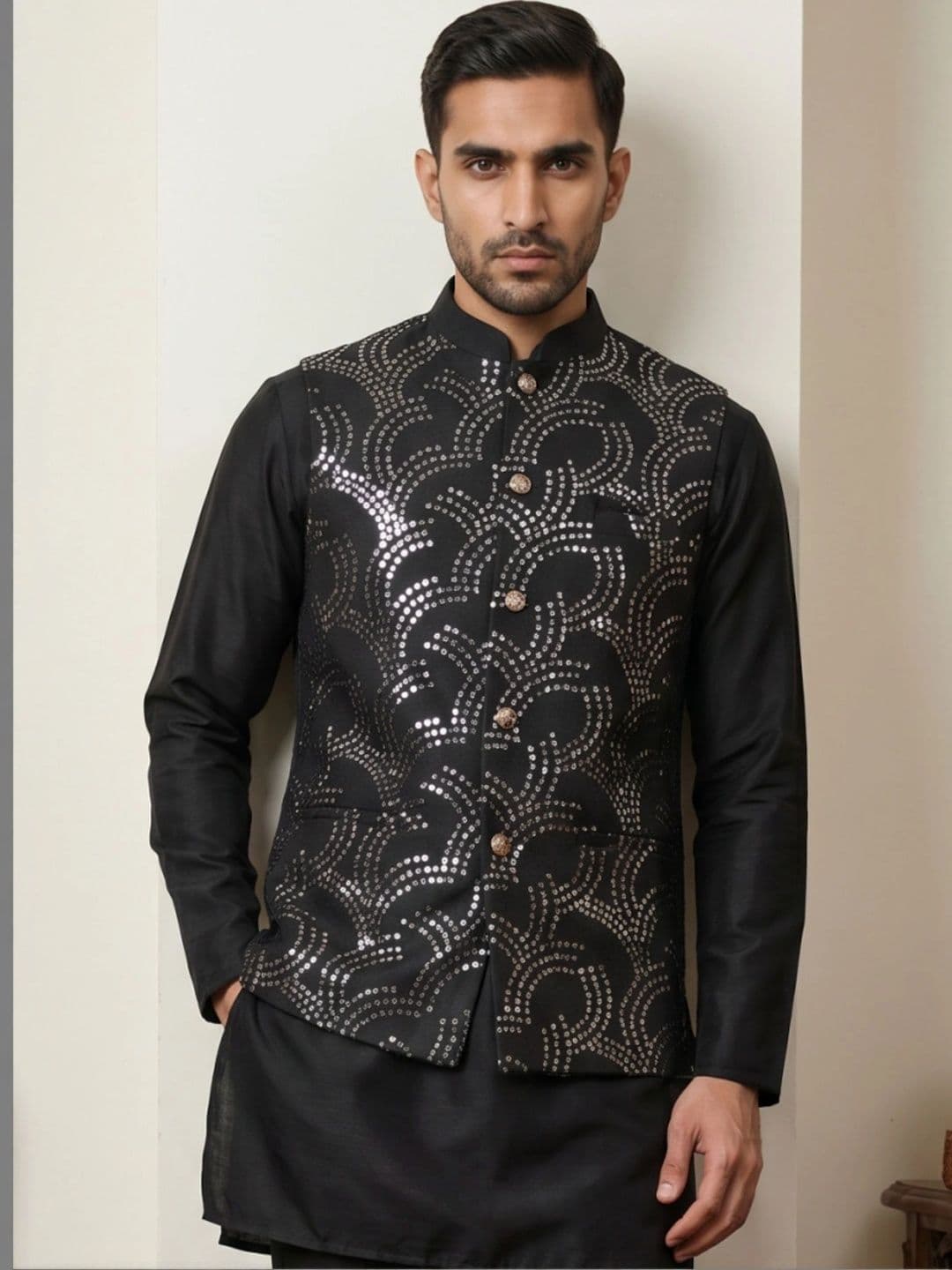 Jompers Embellished Satin Nehru Jackets - view 1