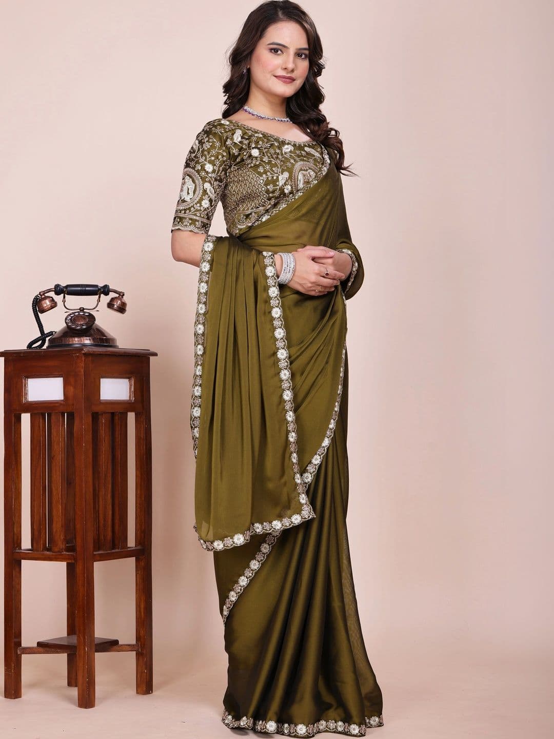 Vastra Drape Kalamkari Embroidered Silk Blend Saree - view 1