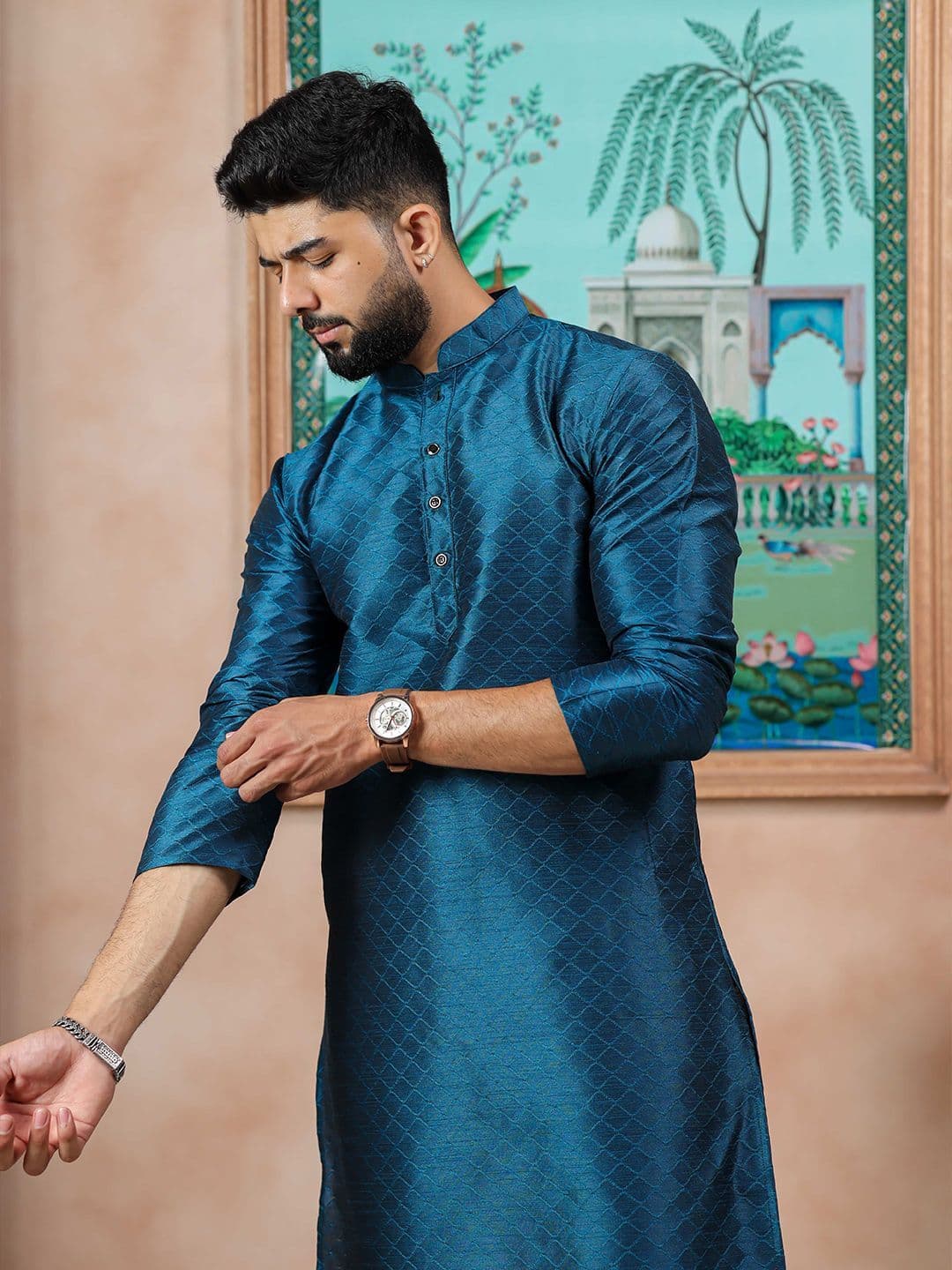 Koshin Ethnic Motifs Embroidered Mandarin Collar Straight Kurta - view 1