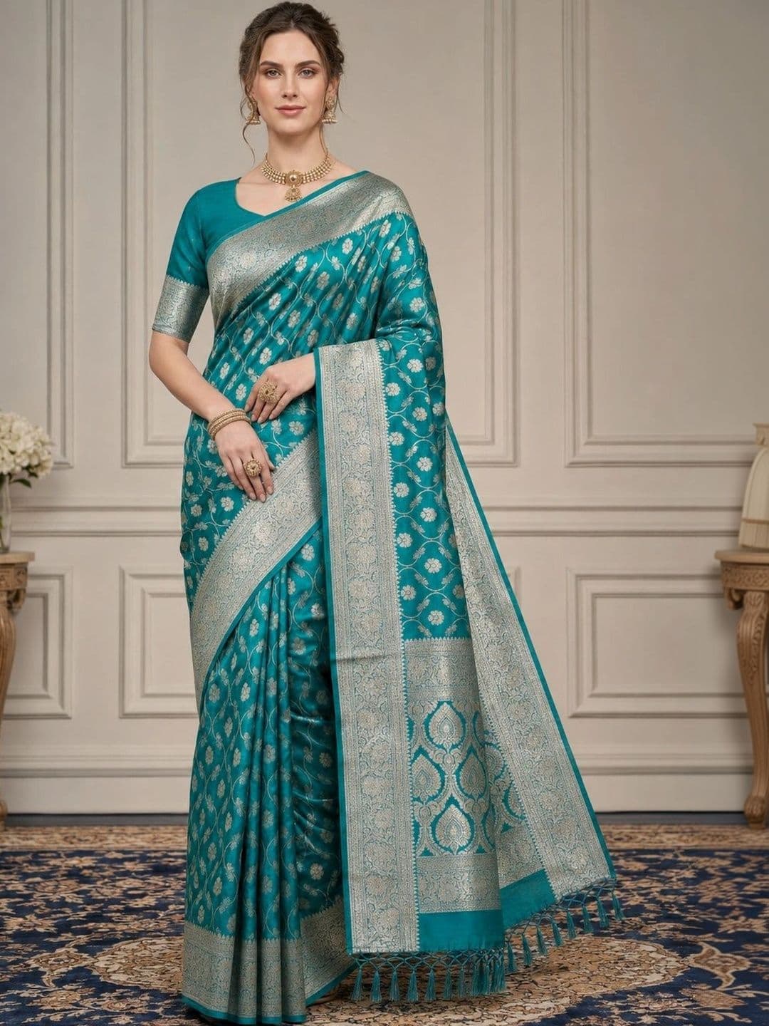 V3 FASHION STUDIO Woven Design Zari Art Silk Fusion Banarasi Saree - view 1