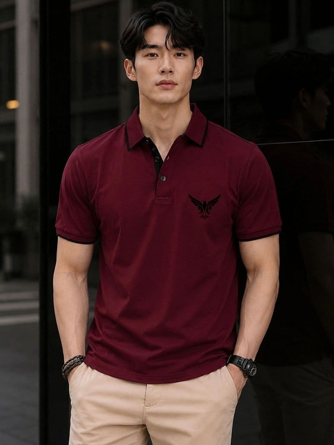 HERE&NOW Men Polo Collar Pockets T-shirt - view 1
