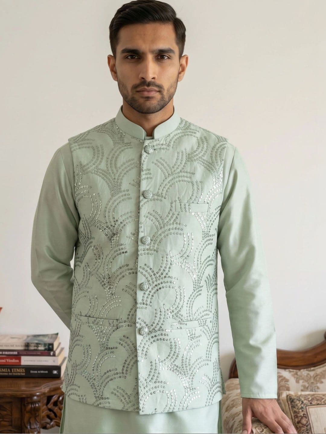 Jompers Embellished Satin Nehru Jackets - view 1