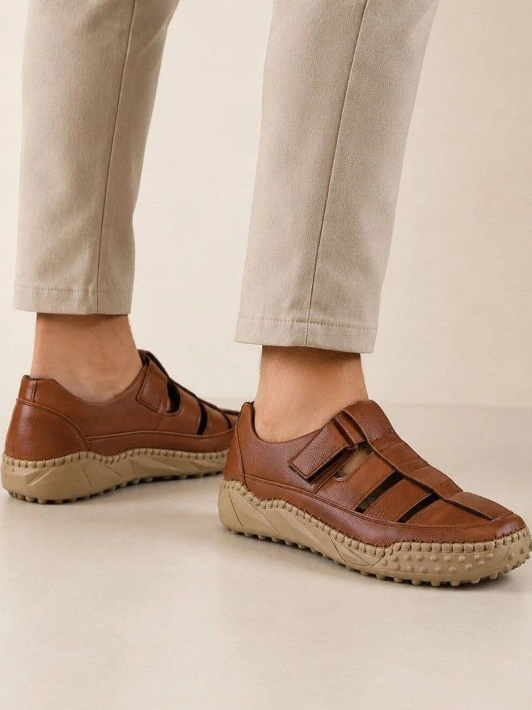 Roadster Men Tan Leather Height Increasing Casual Comfortable Slip On Shoe Style Sandals - view 1