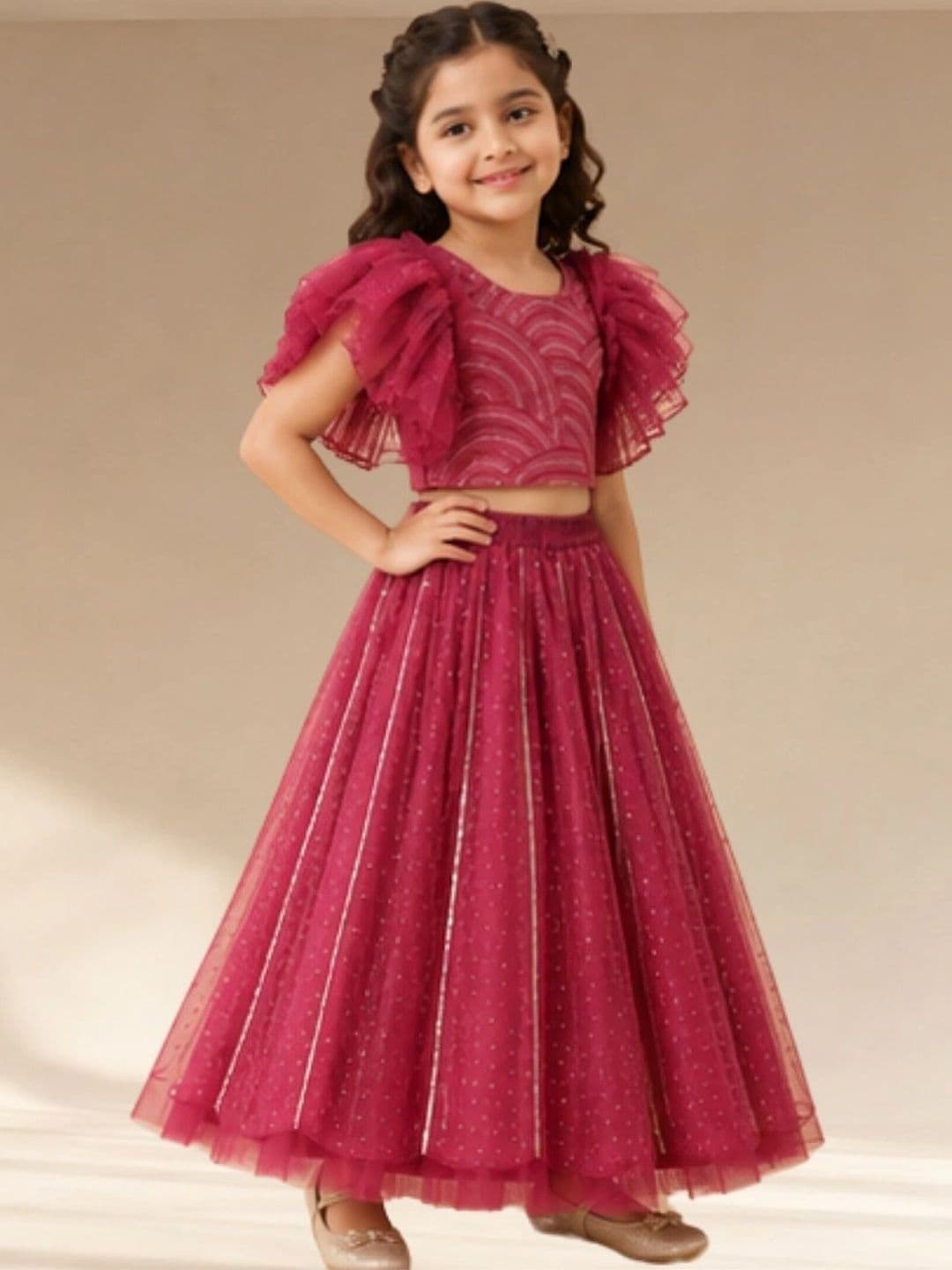 LIL DRAMA Girls Embellished Sequinned Ready to Wear Lehenga & - view 1