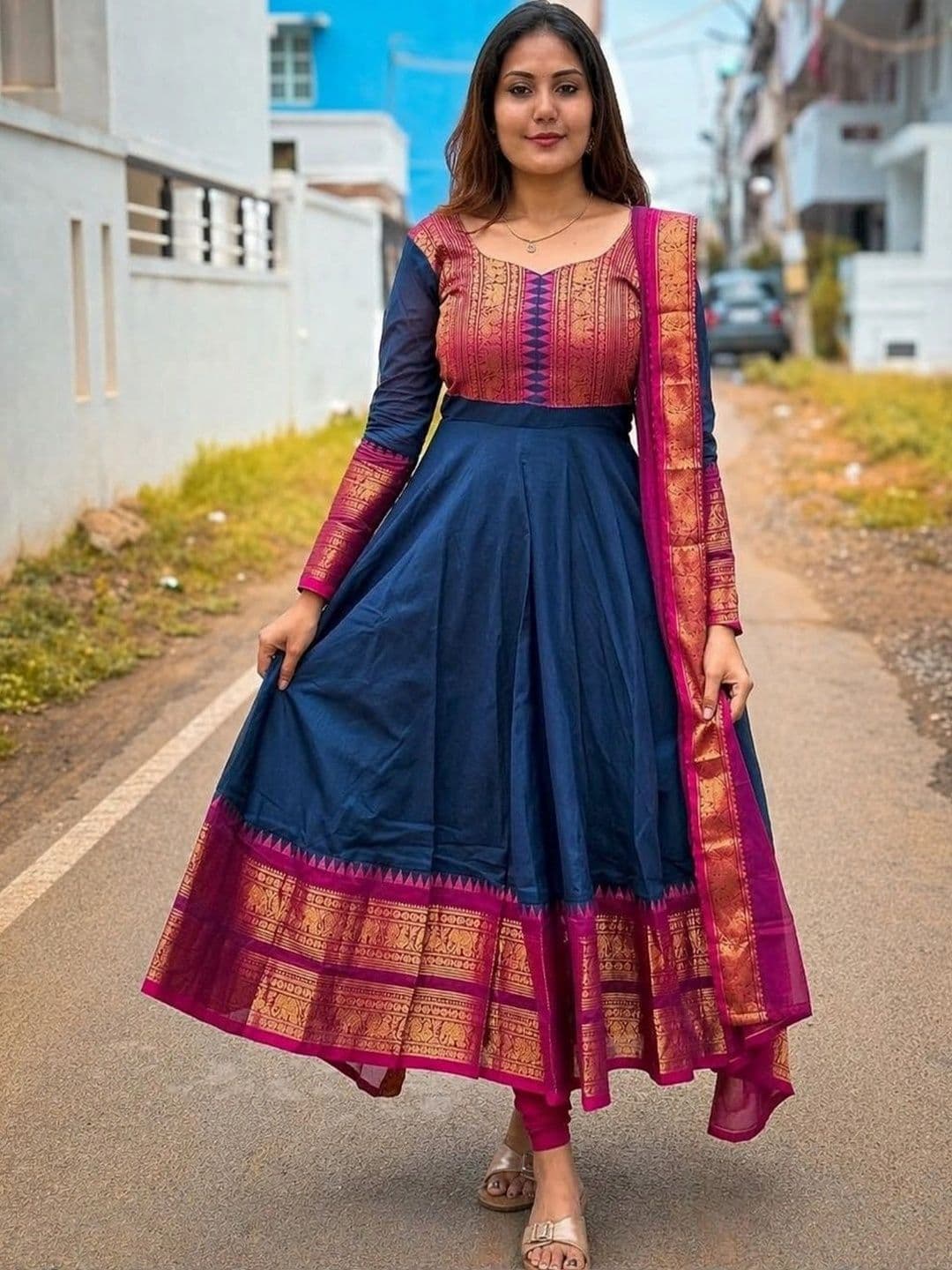 KALINI Women Ethnic Motifs Empire Chanderi Cotton Kurta With Dupatta - view 1