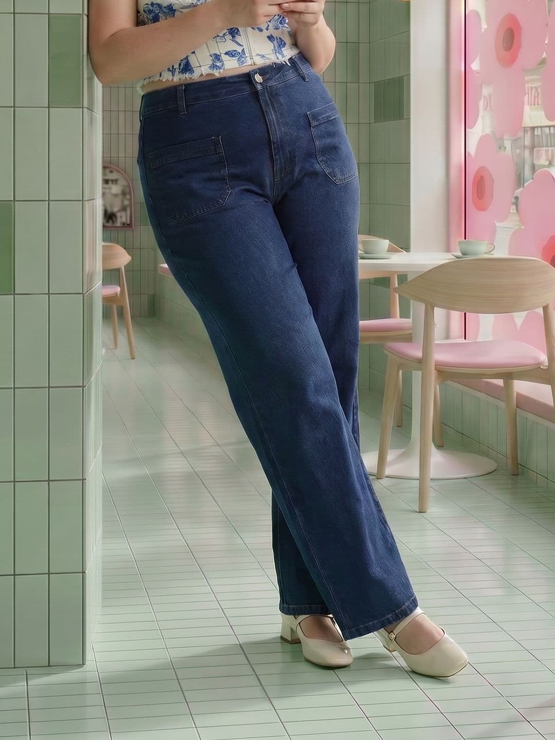 DressBerry Curve Women Plus Size Wide Leg Light Fade Stretchable Jeans - view 1