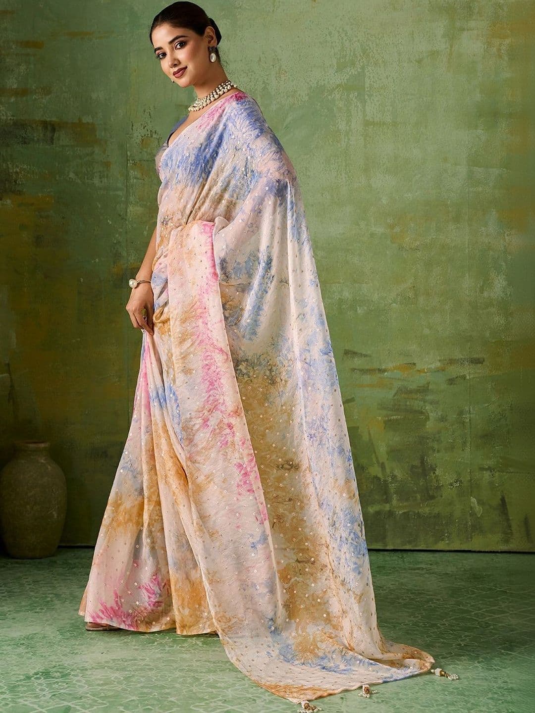 Moda Rapido Tie and Dye Poly Chiffon Saree - view 1