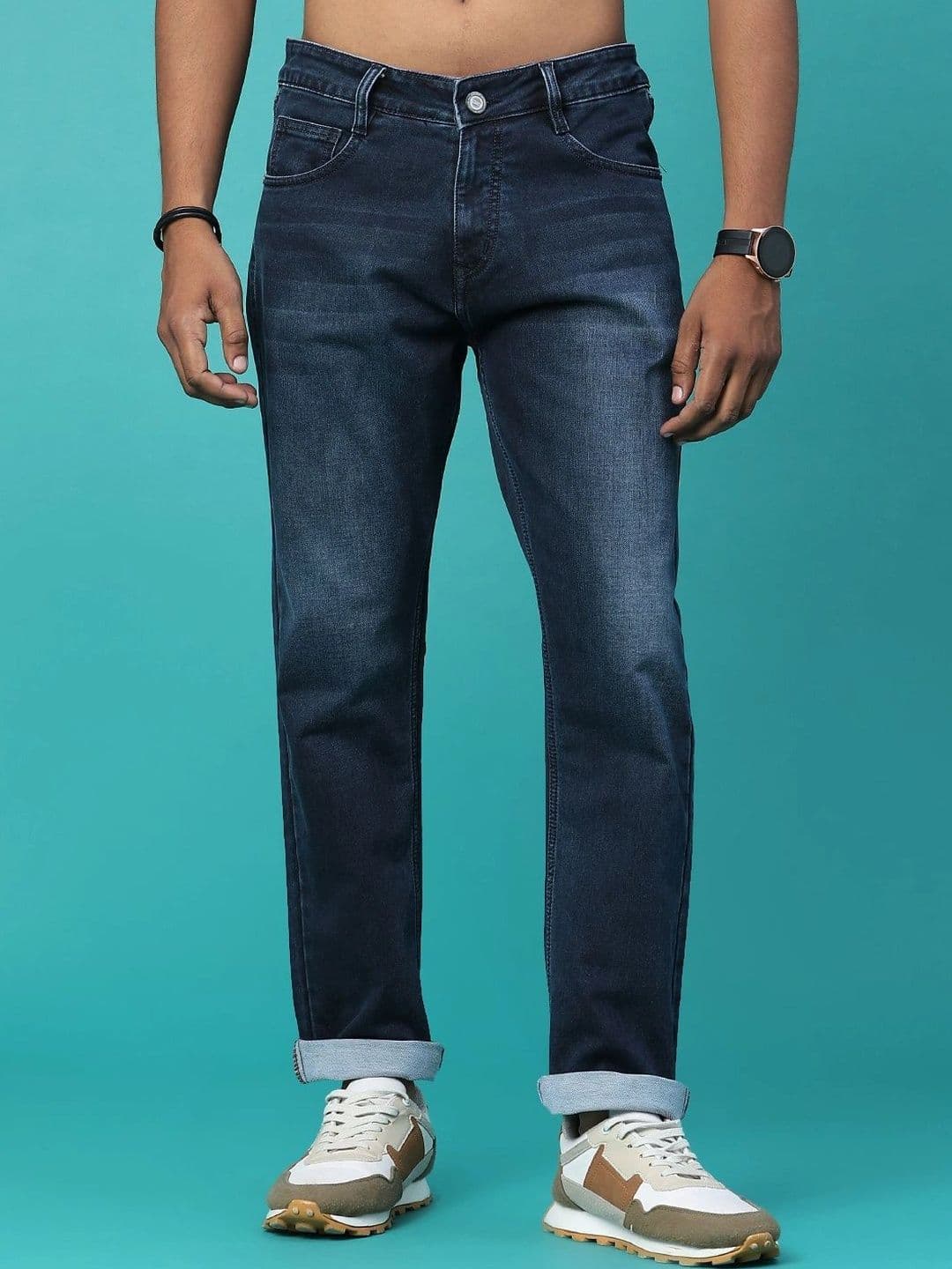 V-Mart Men Regular Fit Mid-Rise Low Distress Coated Jeans - view 1