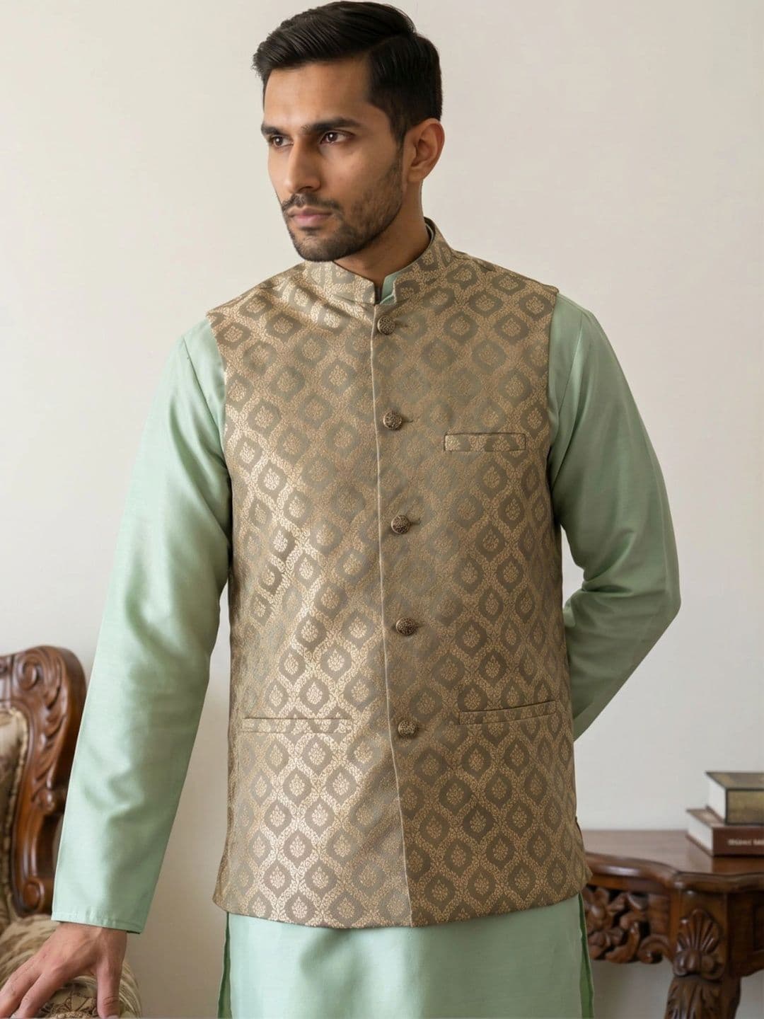 Jompers Woven Design Woven Nehru Jackets - view 1