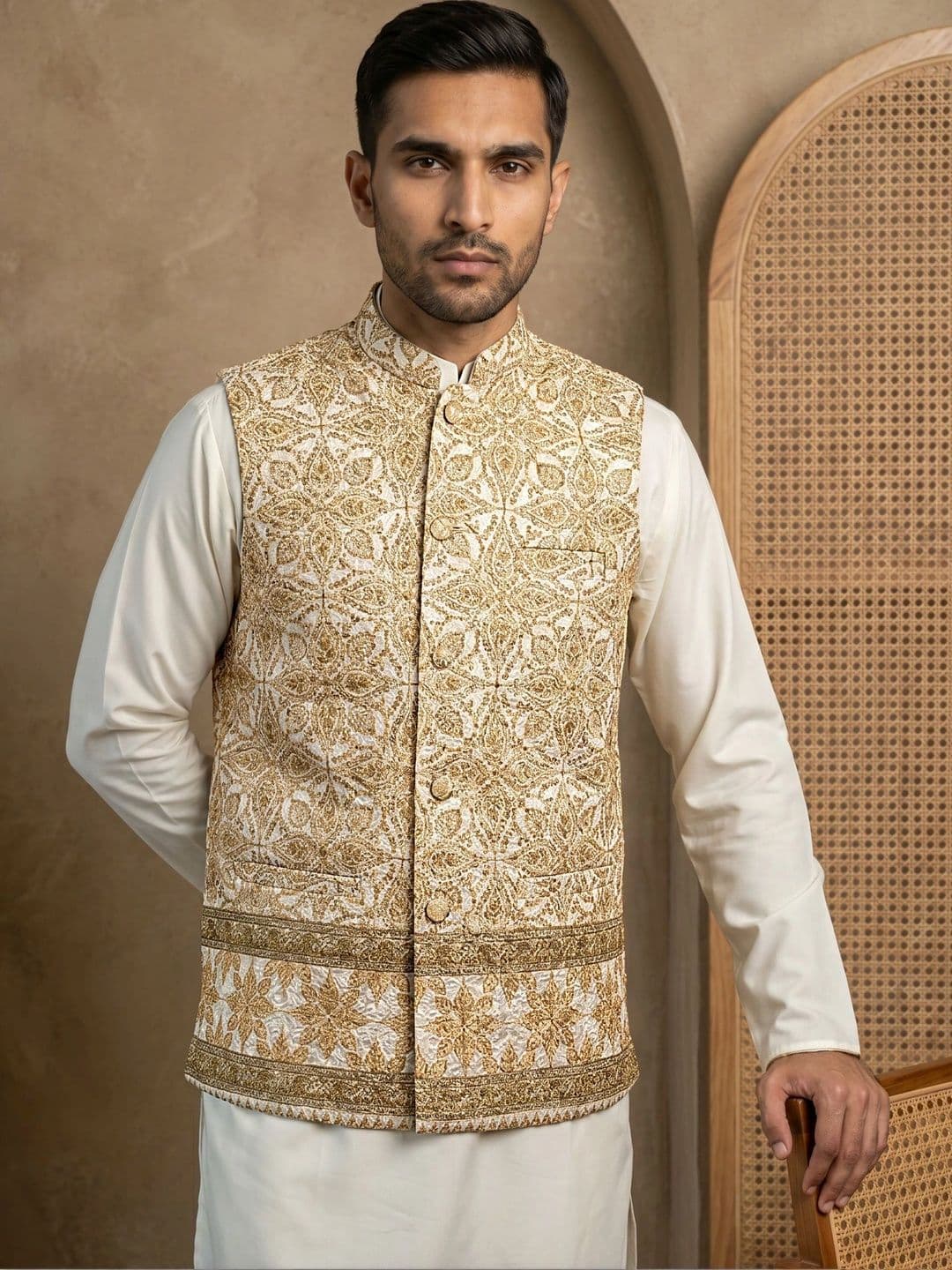 Jompers Embroidered Satin Nehru Jackets - view 1