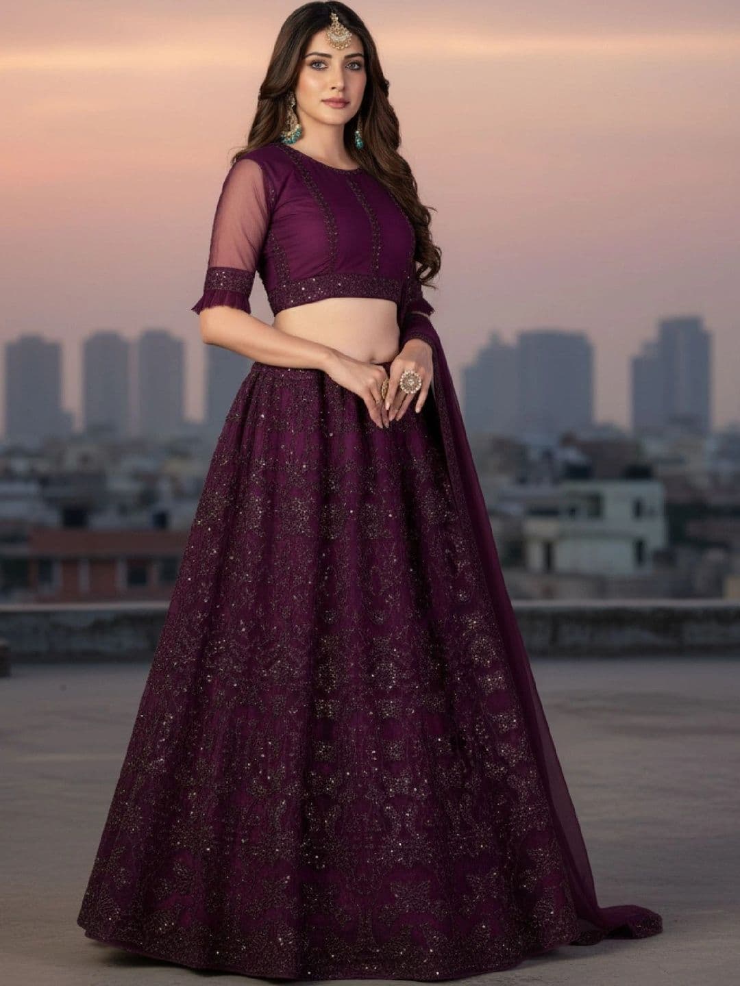 VARNI FABRICS Embroidered Sequinned Semi-Stitched Lehenga & Unstitched Blouse With Dupatta - view 1
