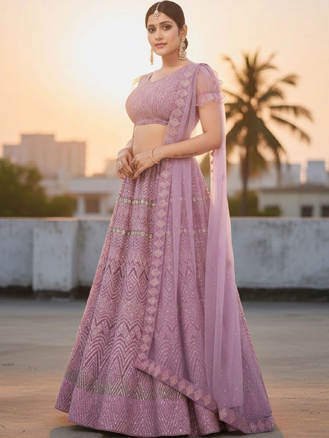VARNI FABRICS Embellished Sequinned Semi-Stitched Lehenga & Unstitched Blouse With Dupatta - view 1