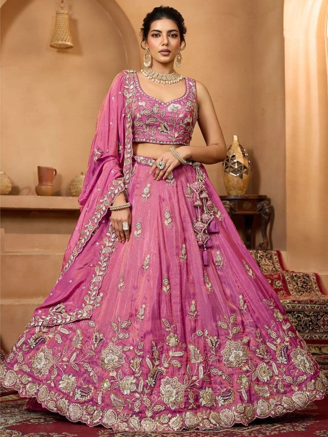 Fusionic Embroidered Semi-Stitched Lehenga & Unstitched Blouse With Dupatta - view 1