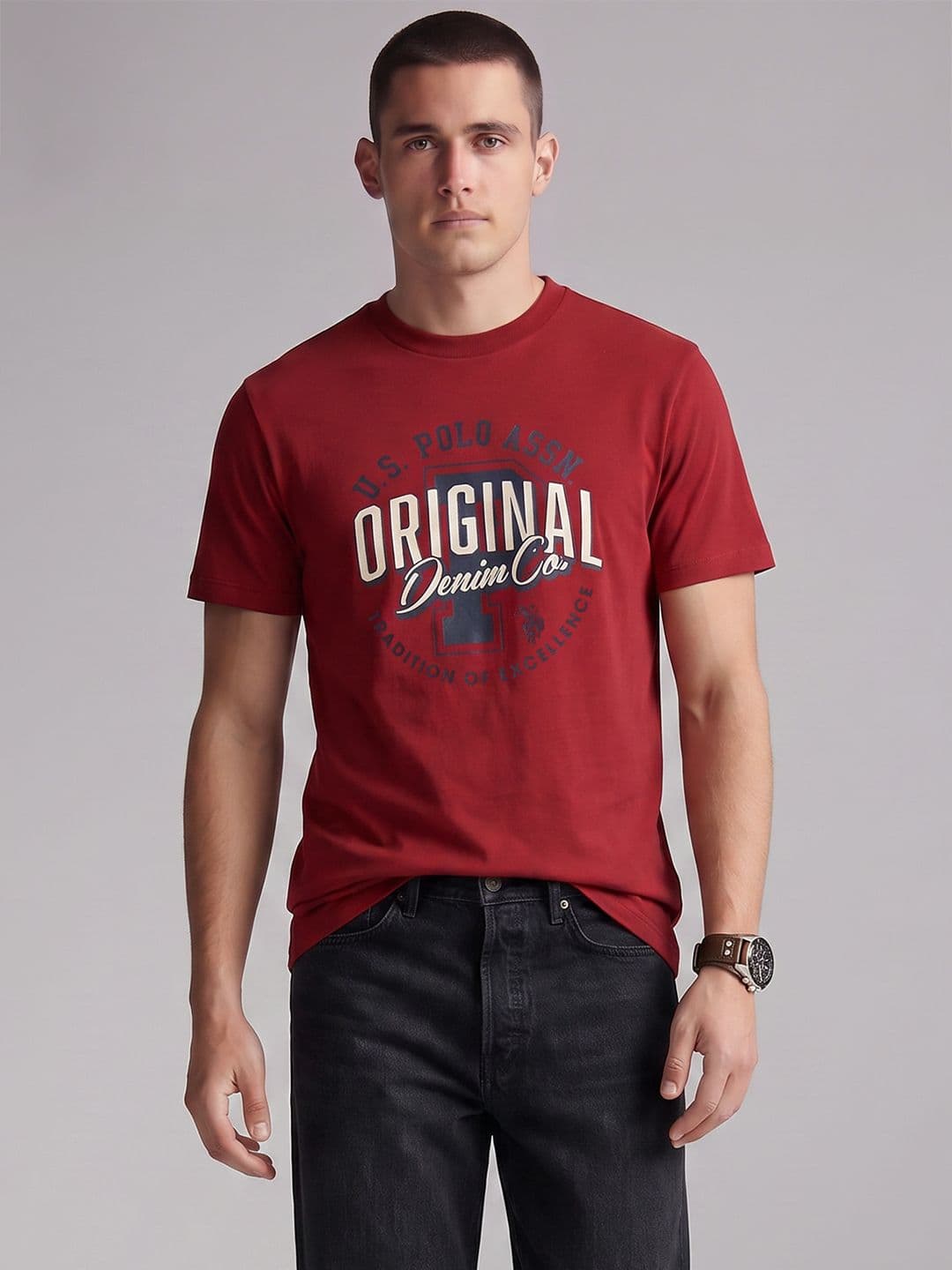 U.S. Polo Assn. Denim Co. Typography Printed Pure Cotton T-shirt - view 1