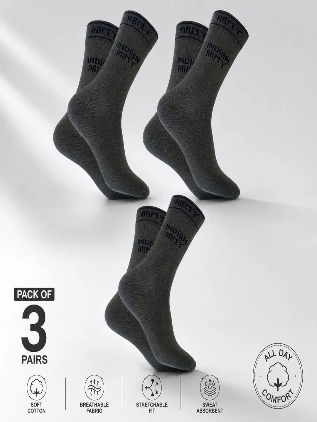 PinKit Men Pack of 3 Cotton Assorted Patterned Above Ankle Socks - view 1