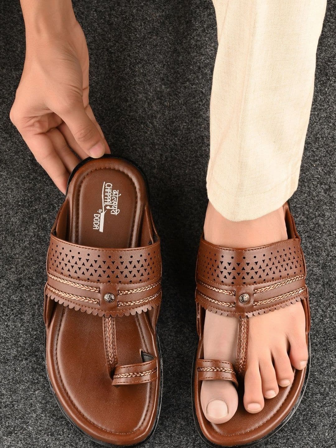 DODA Men Tan One Toe Synthetic Leather Comfort Sandals - view 1