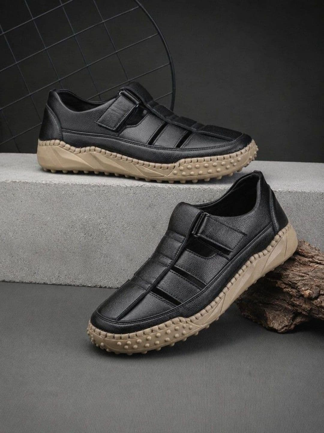 Roadster Men Black Leather Height Increasing Casual Comfortable Slip On Shoe Style Sandals - view 1