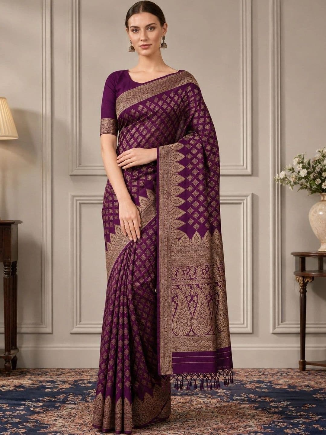 V3 FASHION STUDIO Woven Design Zari Art Silk Fusion Banarasi Saree - view 1