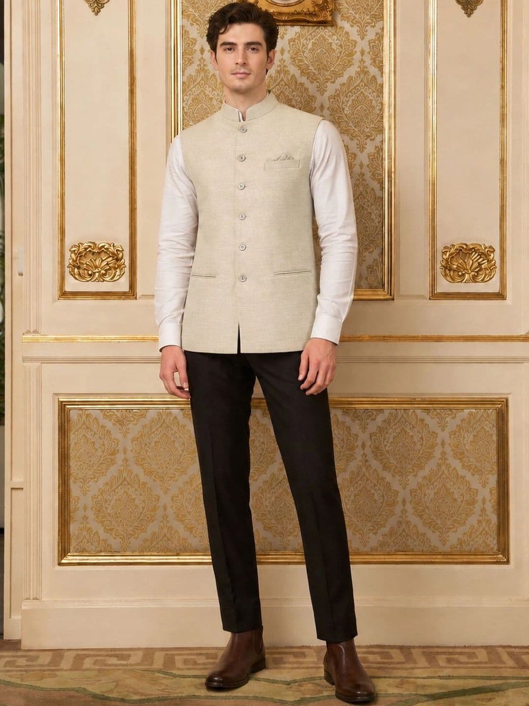 Anouk Men Woven Nehru Jackets - view 1