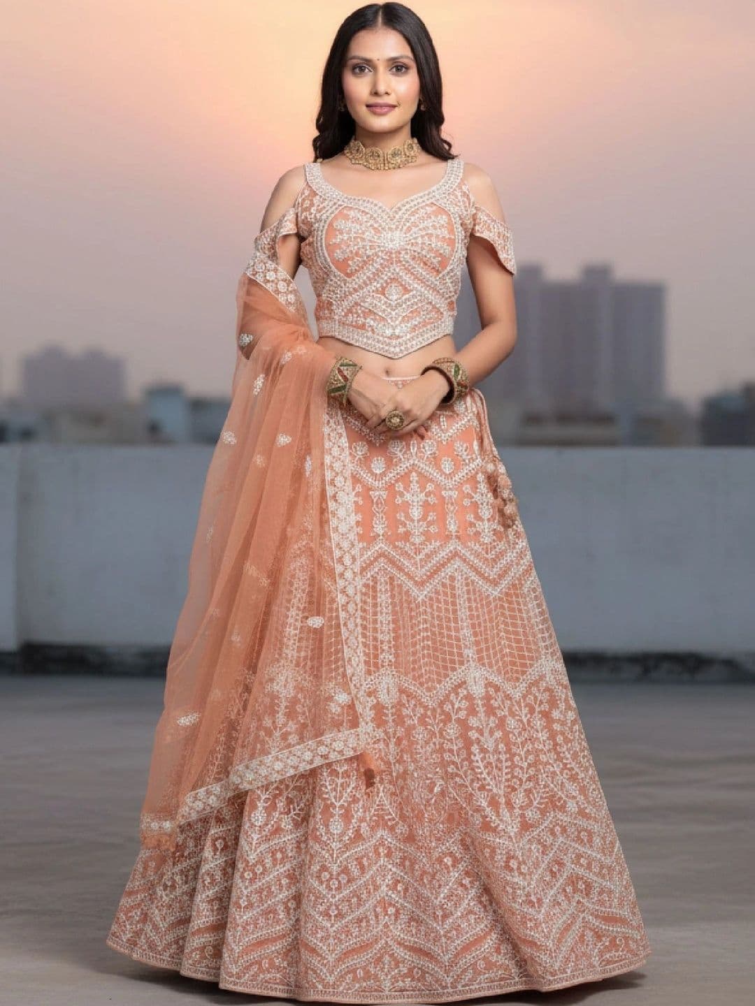 VARNI FABRICS Embroidered Thread Work Semi-Stitched Lehenga & Unstitched Blouse With Dupatta - view 1