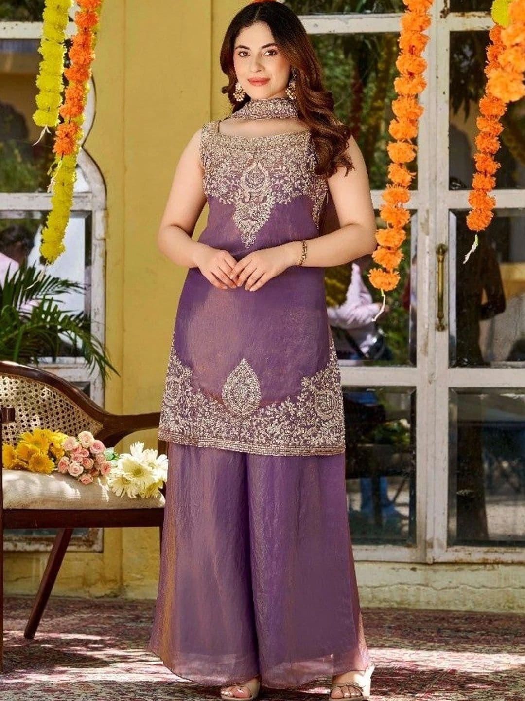 all about you Women Ethnic Motifs Embroidered Regular Kurta with Palazzos & With Dupatta - view 1