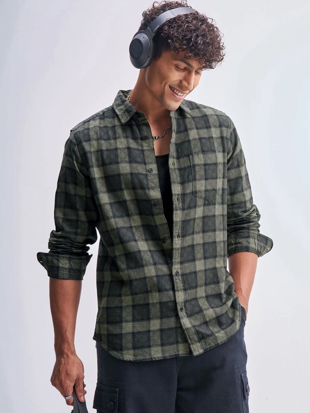 HIGHLANDER Slim Fit Other Checks Checked Spread Collar Cotton Shirt - view 1