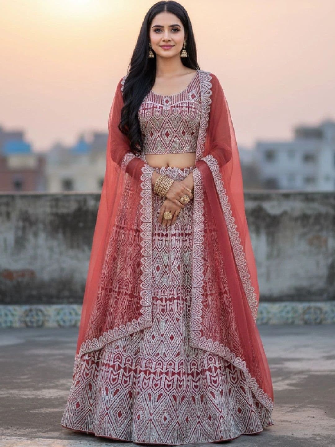 VARNI FABRICS Embroidered Thread Work Semi-Stitched Lehenga & Unstitched Blouse With Dupatta - view 1