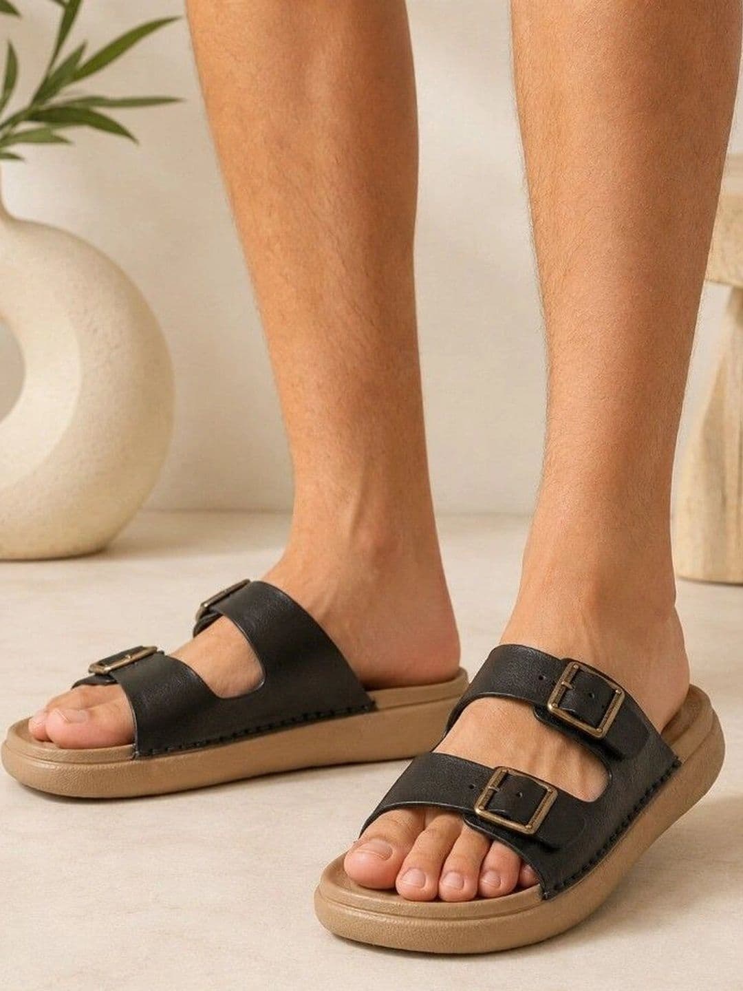 Roadster Men Black Casual Open Toe Slip On Pu Comfort Sandals - view 1