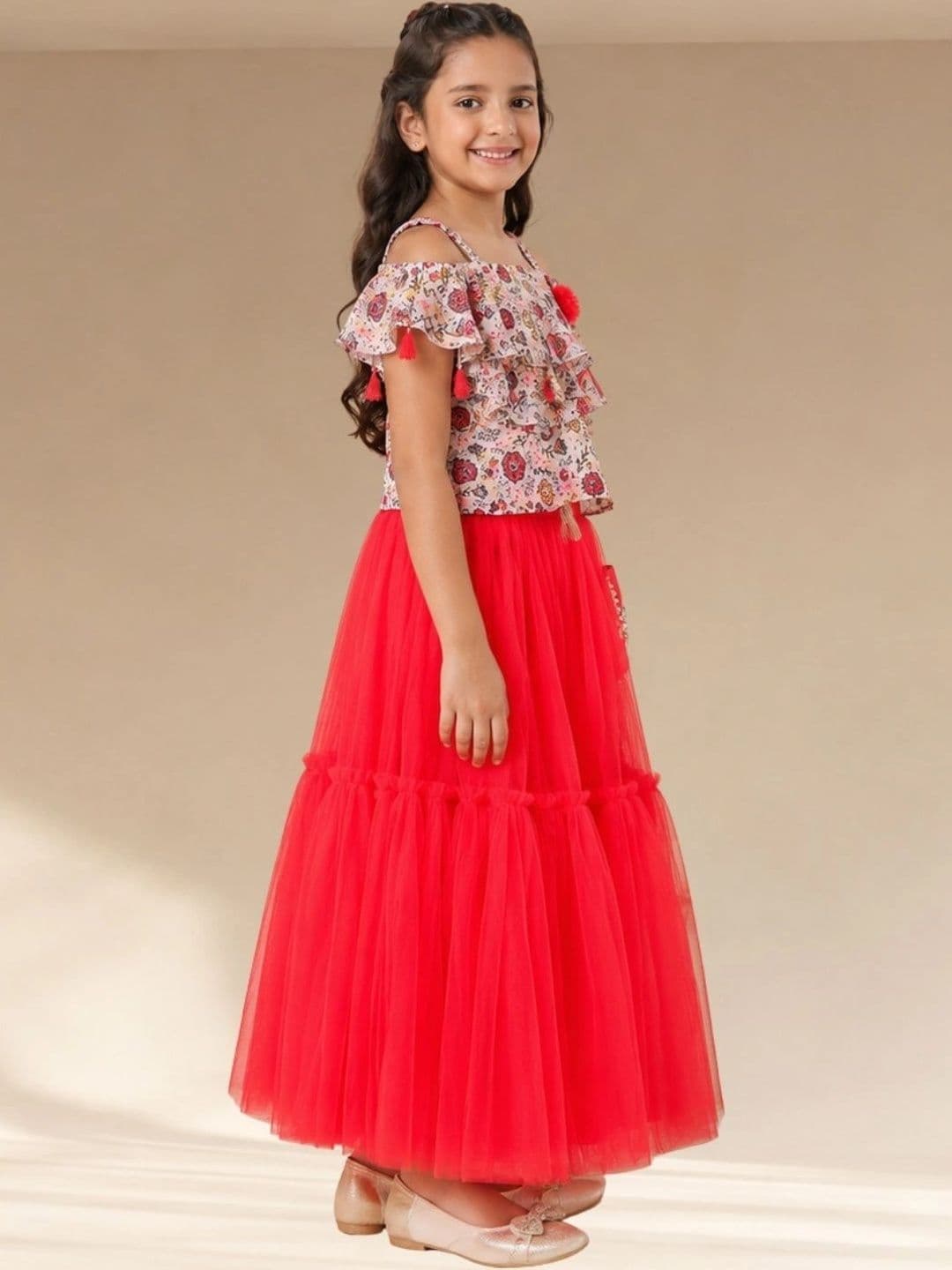 LIL DRAMA Girls Printed Ready to Wear Lehenga & - view 1