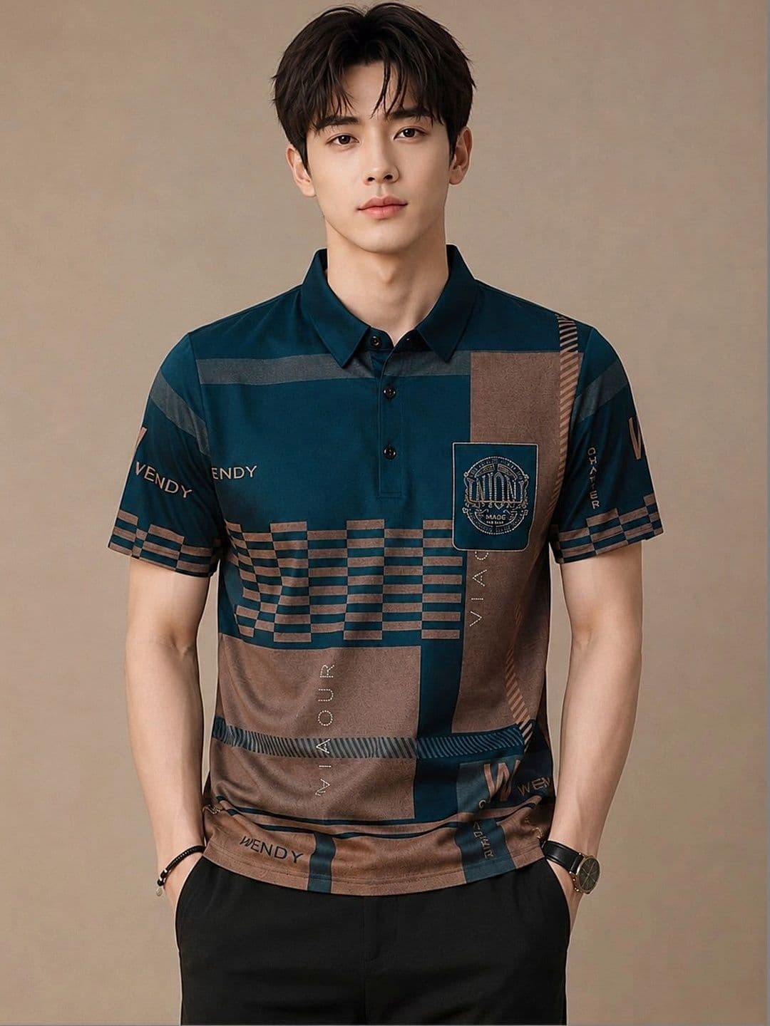 HERE&NOW Men Printed Polo Collar T-shirt - view 1