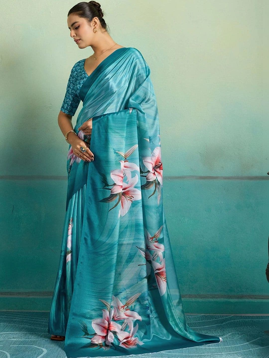 Moda Rapido Floral Satin Saree - view 1