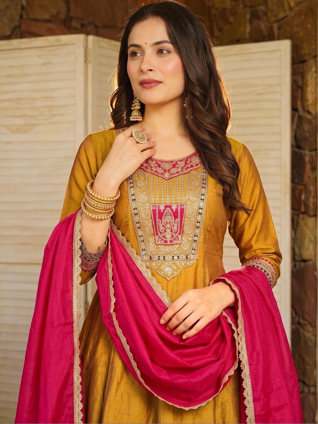 SDK FASHION Women Ethnic Motifs Embroidered Empire Thread Work Kurta with Trousers & With Dupatta - view 1