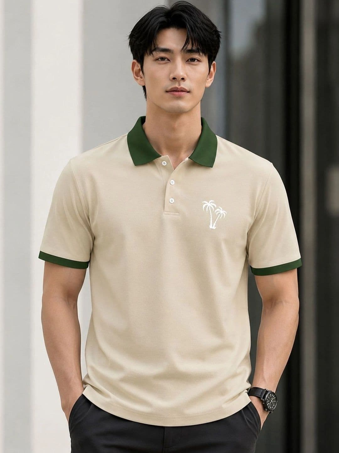HERE&NOW Men Printed Polo Collar Tropical T-shirt - view 1