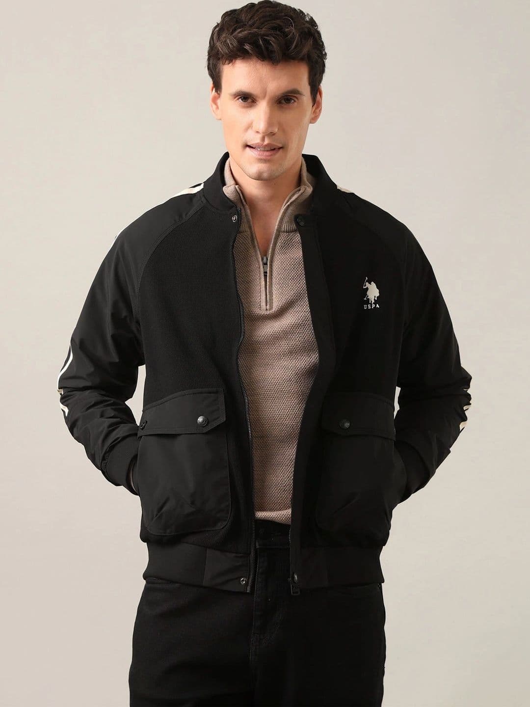 U.S. Polo Assn. Denim Co. Men Brand Logo Striped Bomber Jacket - view 1