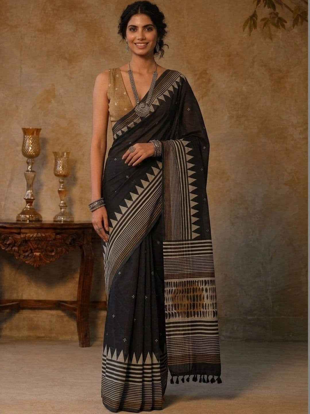 AANVI Striped Chanderi Saree - view 1
