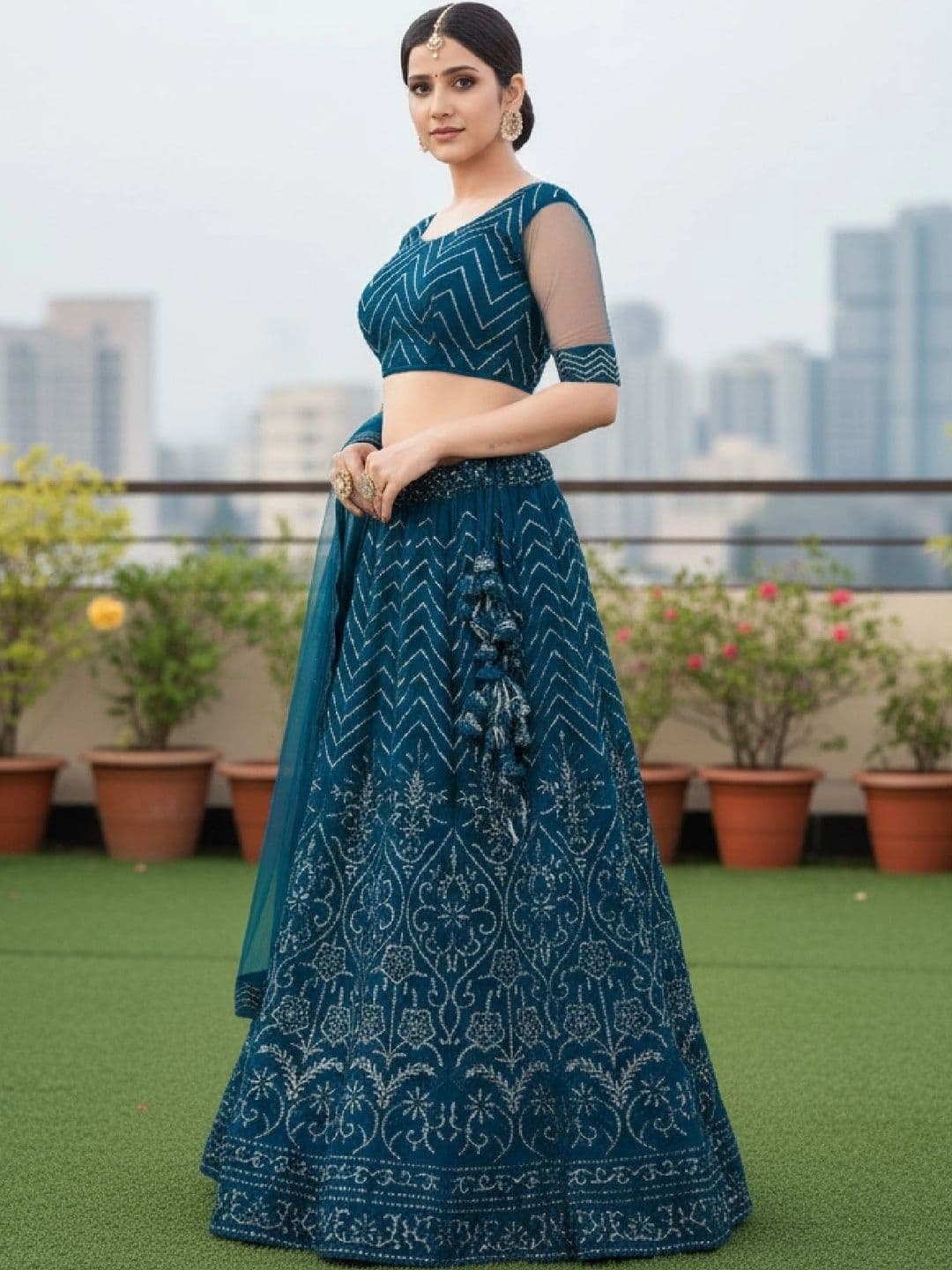 VARNI FABRICS Embroidered Thread Work Semi-Stitched Lehenga & Unstitched Blouse With Dupatta - view 1