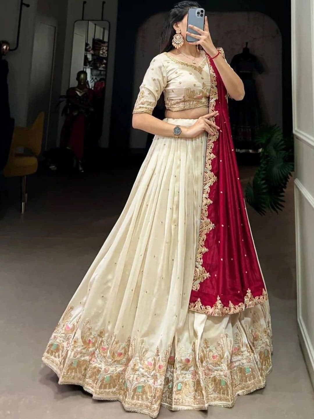 ETHNICSET Embellished Unstitched Lehenga & Semi-Stitched Blouse Taping - view 1