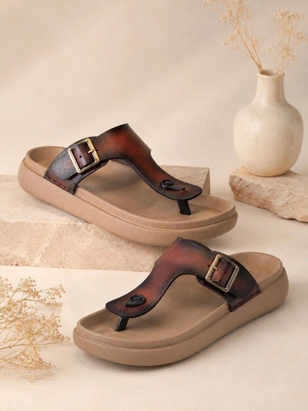 Roadster Men Brown Leather Casual Slip On Comfort Sandals - view 1