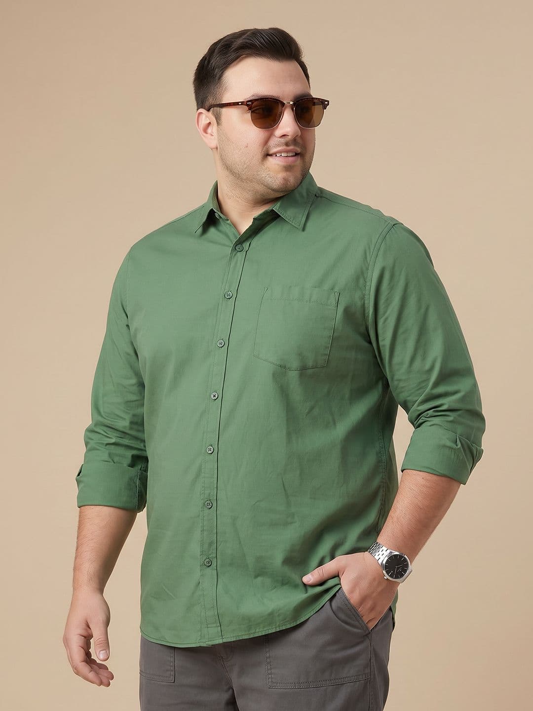Sztori Plus Size Spread Collar Pure Cotton Casual Shirt - view 1