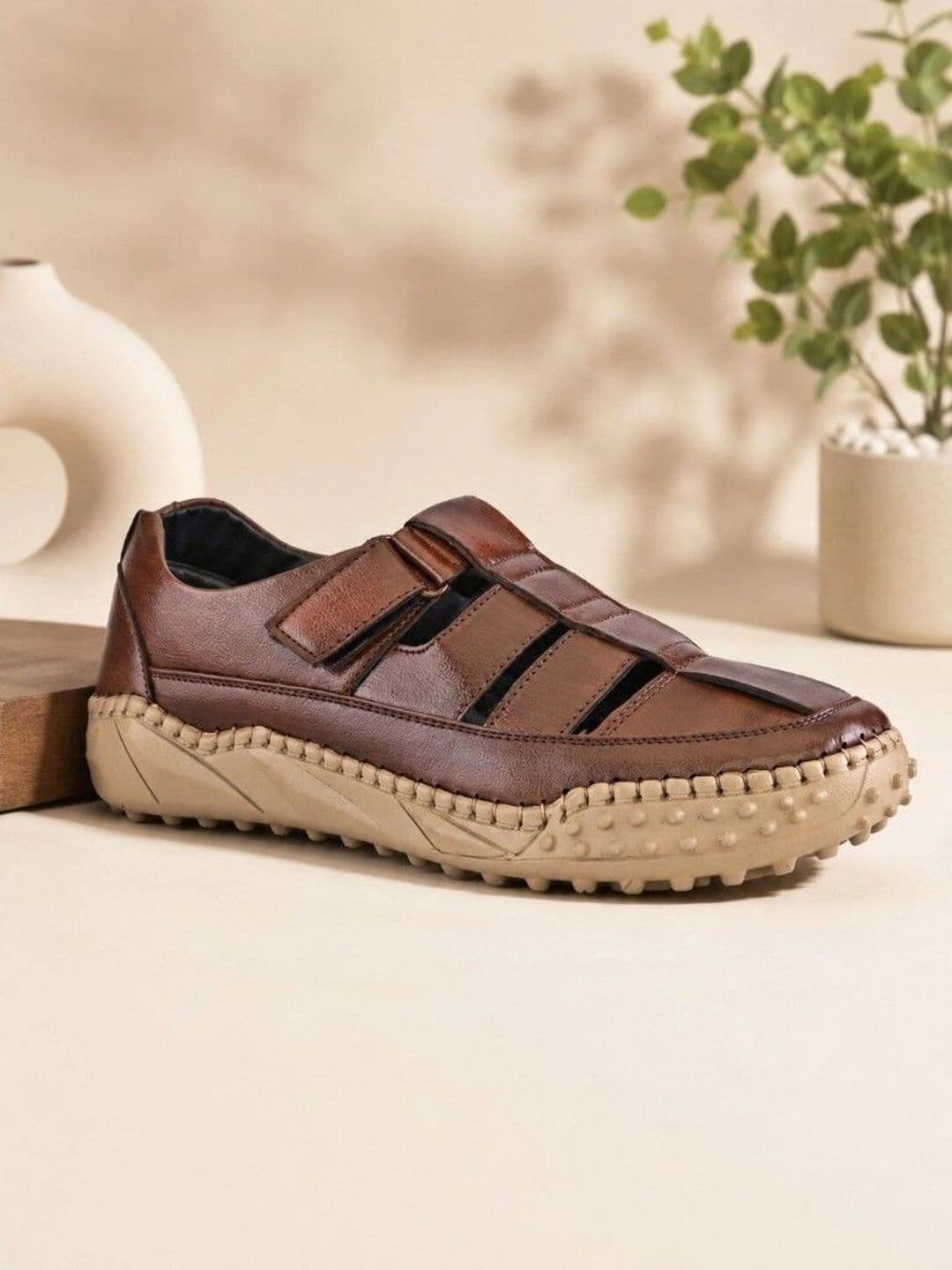 Roadster Men Brown Leather Height Increasing Casual Comfortable Slip On Shoe Style Sandals - view 1