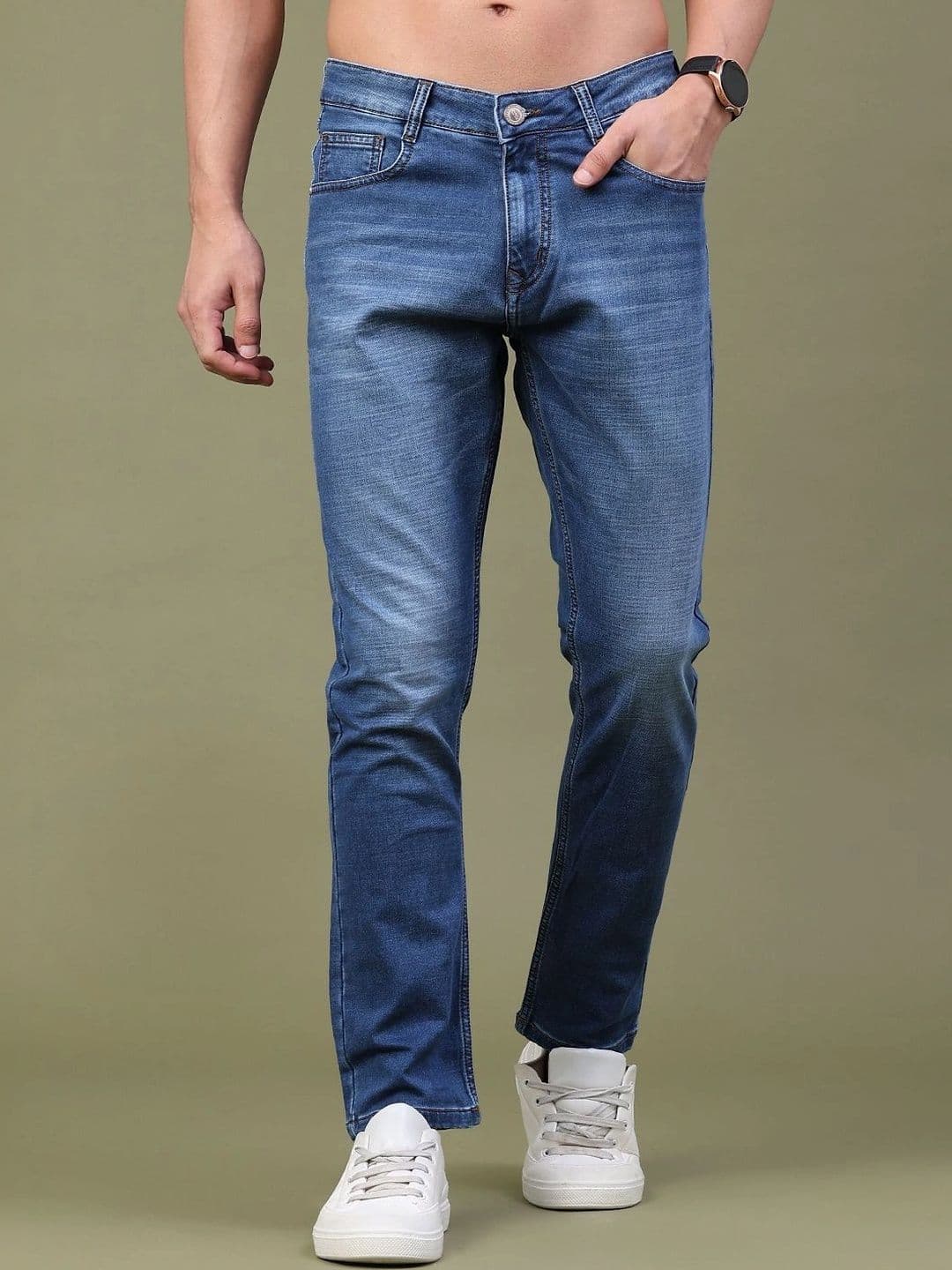 V-Mart Men Regular Fit Mid-Rise Low Distress Stretchable Jeans - view 1