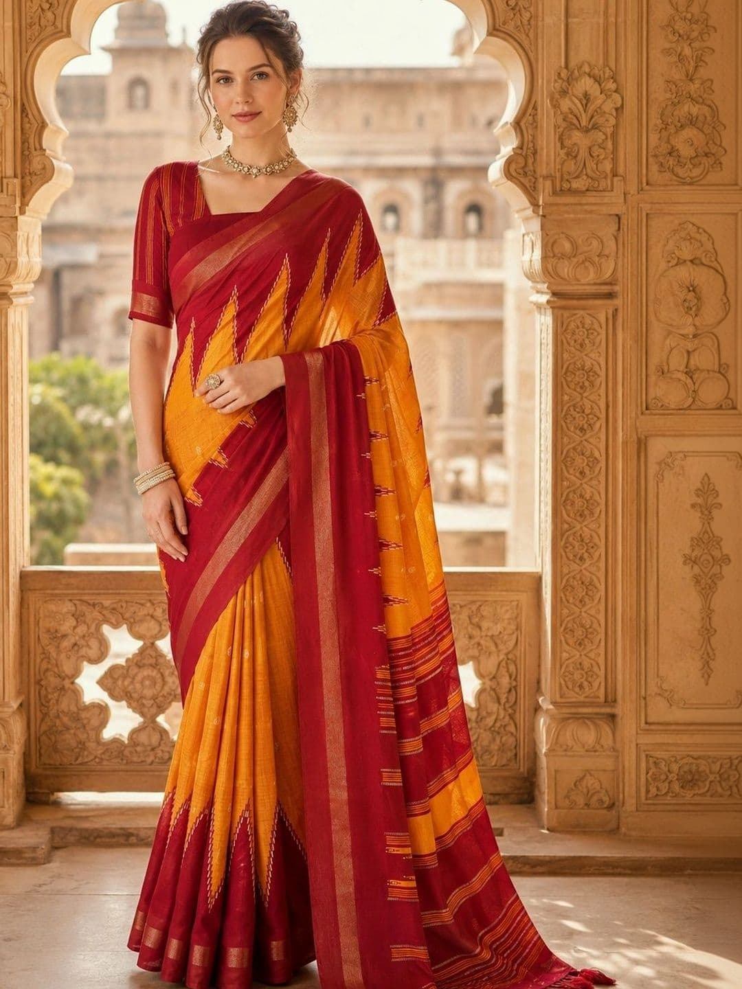 ELINA FASHION & HOME Striped Silk Blend Designer Saree - view 1