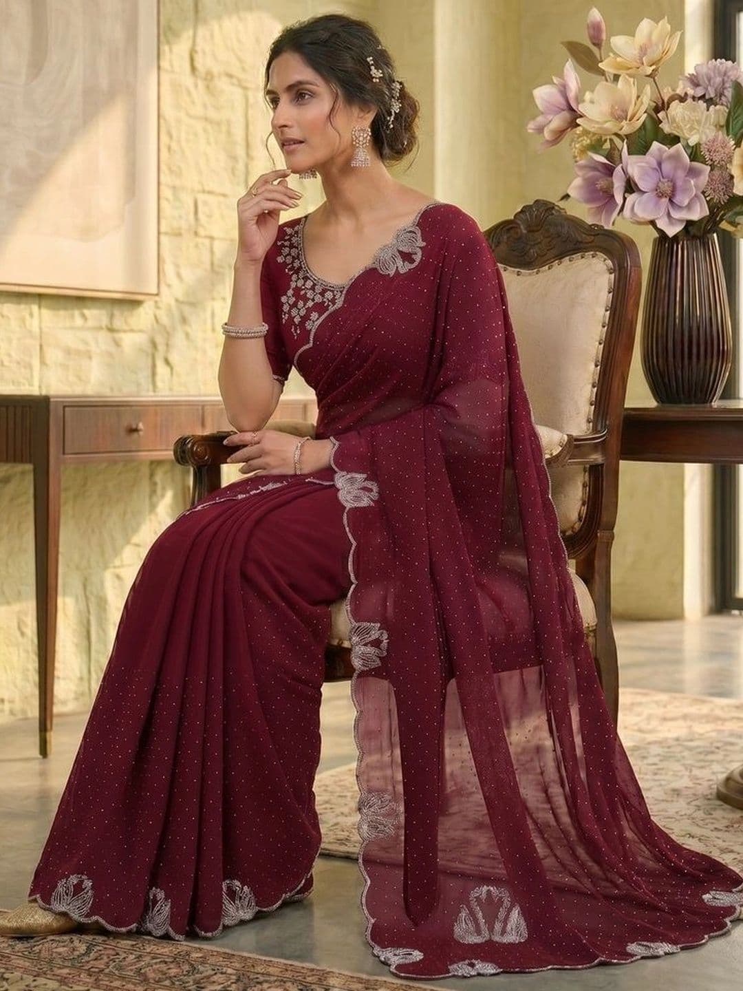 YG BHALIYA Embroidered Pure Georgette Saree - view 1