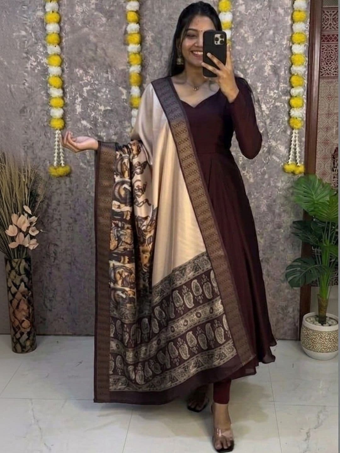 Fashion SAY Printed Silk Kurta With Dupatta - view 1