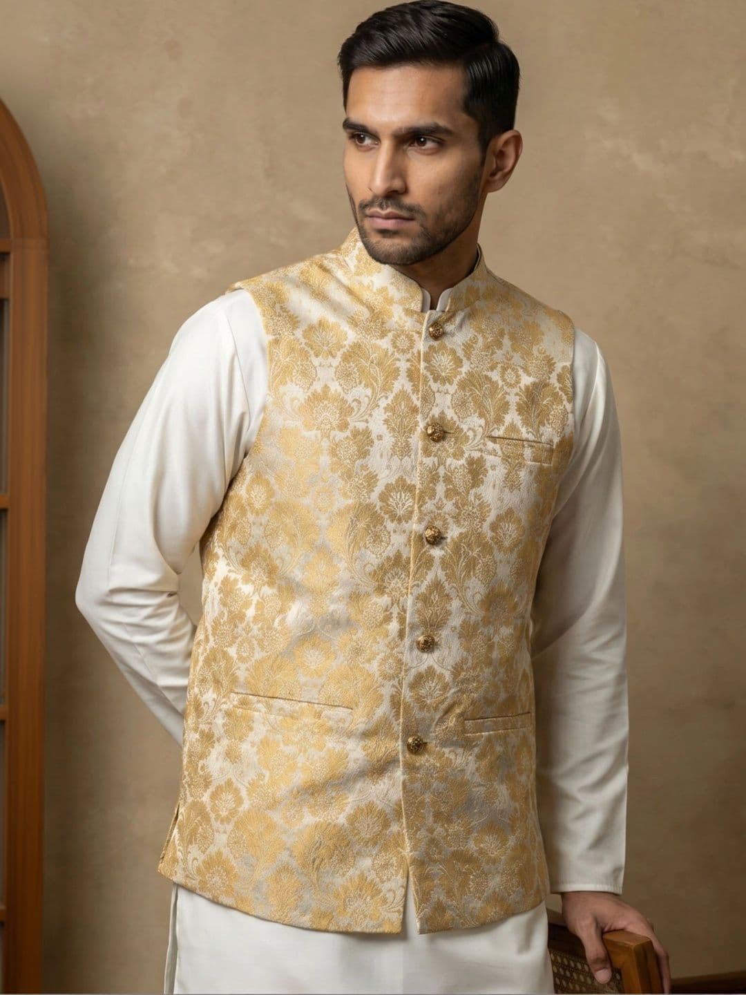 Jompers Woven Design Woven Nehru Jackets - view 1