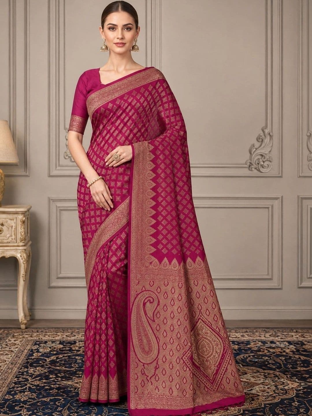 V3 FASHION STUDIO Ethnic Motifs Zari Art Silk Fusion Banarasi Saree - view 1